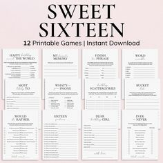 the sweet sixteen printable game is shown in black and white