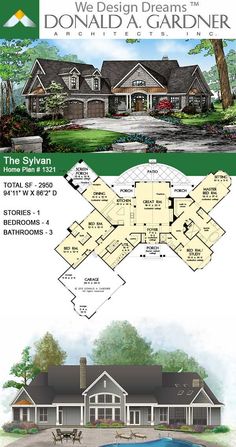 two story house plans with an open floor plan and large pool in the front yard