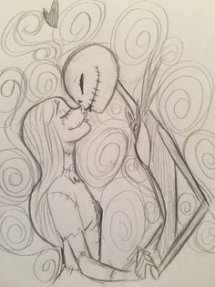 a drawing of a cartoon character hugging someone's face with swirly lines in the background