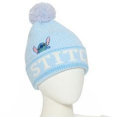 Character: StitchBase Material: 72% Acrylic, 25% Polyester, 3% SpandexLining: UnlinedCare: Spot CleanBrim Width: 4 1/2 InchCountry of Origin: Imported Hats Beanie, Skinnydip London, Pom Beanie, Pom Poms, Handbag Accessories, Pom Pom, Women Handbags, Color Blue, London