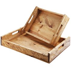 two wooden trays sitting on top of each other