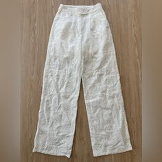 New Without Tags. Tags Partially Cut Out. Inventory #P9822 High Waist Cotton Pants With Floral Embroidery, Fitted Floral Embroidered Long Pants, Fitted Floral Embroidery Long Pants, White Ankle-length Pants With Floral Embroidery, Chic Embroidered Trousers, Chic Embroidered Straight Pants, Casual Straight Pants With Chikankari Embroidery, Spring Wide Leg Bottoms With Chikankari Embroidery, Embroidered Wide Leg Trousers For Spring