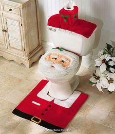 santa claus toilet seat cover and rug set