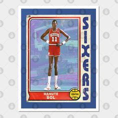 a basketball card with an image of a man in red shorts and white socks on