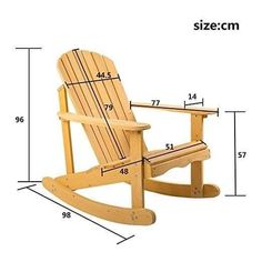 a wooden rocking chair with measurements for it