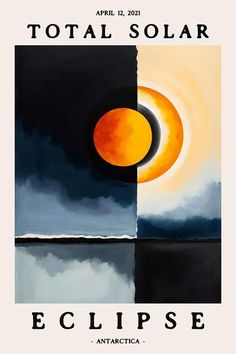 an advertisement for total solar eclipse on the side of a body of water with clouds in the background