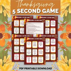 the thanksgiving 5 second game is shown with an image of flowers and leaves on it