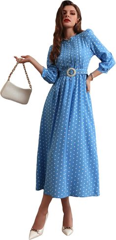 Polka Dot Dresses: 20s, 30s, 40s, 50s, 60s Cocktail Long Dress, 80s Costumes, Rocker Costume, Beach Wrap Dress, Baggy Jeans For Women, Tea Length Bridesmaid Dresses