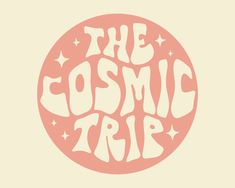 the cosmic trio logo in pink and white on a beige background with stars around it