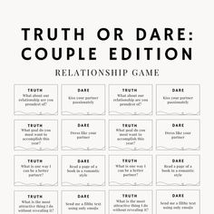 the truth or dare couple game is shown in black and white, with an image of two