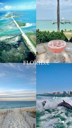 there are four pictures that show the different places in florida, including an ocean and beach