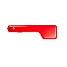 a red plastic object on a white background