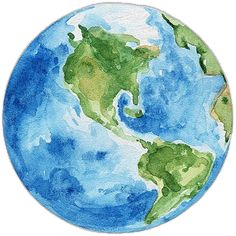 the earth is painted in watercolor and has green grass on it's sides