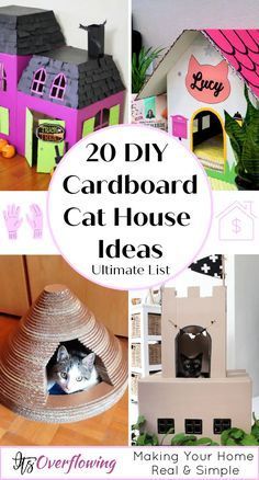 cat house made out of cardboard with the words, 20 diy cardboard cat house ideas ultimate list