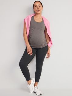 Elasticized full panel foldover waistband.  Soft-washed lightweight jersey, with comfortable stretch.  Easy pull-on style.  Full panel waistband stretches over the belly for max support.  Fitted through hip and thigh.  Skinny leg.  Maternity full panel leggings hit at ankle.  27" inseam.  Model is approximately 5'9" and wears a size M (numeric size 8). Machine wash cold, tumble dry low. Panel Leggings, Old Navy Maternity, Womens Maternity, Old Navy, Leggings, How To Wear