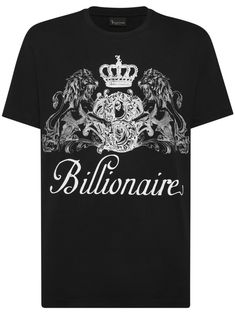 black cotton logo print to the front crew neck short sleeves straight hem Billionaire Logo, Printed Tshirt, Luxury Printing, Custom Watch, Cotton Logo, T Shirt Vest, Light Jacket, Printed Sweatshirts, Jacket Style