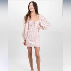 Floral And Eyelet Sweetheart Mini Dress. It Features A Square To A Sweetheart Neckline, Billowy Long Sleeves, And Center Bow. It Has A Bodycon Silhouette With A Center Lining And A Back Invisible Zipper. Step Into Summer Style With This Pretty Pink Mini Dress! From The Eyelet Detailing To The Sweetheart Neckline, This Floral Dress Is Sure To Turn Heads, Plus It's A Dream To Dance Around In! Get Ready To Swirl & Twirl All Night Long! Pink Mini Dress, Long Sleeve Floral Dress, Pink Mini, Pink Mini Dresses, Long Sleeve Mini, Long Sleeve Mini Dress, Pretty Pink, Invisible Zipper, Sweetheart Neckline