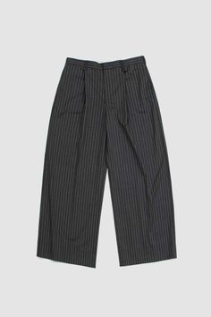 Simone Rocha Wide Leg Trousers - Pinstripe Grey Classic Gray Tapered Leg Bottoms, Classic Gray Long Pants, Classic Gray Wide Leg Bottoms, Pinstripe Pants With Welt Pockets And Tapered Leg, Gray Relaxed Fit Pants With Tapered Leg, Gray Tapered Leg Work Pants With Welt Pockets, Gray Pants With Welt Pockets, Classic Gray Straight Pants, Gray Tapered Leg Work Pants