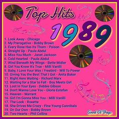 the top hits 989 album is shown on a pink background with cd's