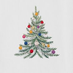 a cross stitch christmas tree with ornaments on it