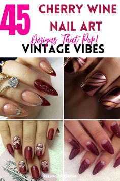 Embrace vintage vibes with 45 cherry wine nail art designs! Discover classic and eye-catching designs that pop with style. #CherryWineNails #NailArtDesigns #VintageVibes Wine Nail Designs, Wine Nail Art, Tuxedo Nails, Wine Nails, Cherry Wine