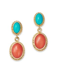 Bloomingdale's Fine Collection Turquoise & Coral Double Drop Earrings Coral Earrings, Coral Turquoise, Mood Board, Jewelry Accessories, Coral, Jewelry Earrings, Women Jewelry, Turquoise, Drop Earrings