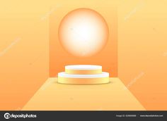 an orange room with a round object on the floor and light coming from behind it