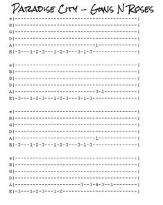 the paradise city gang's n roses guitar tabula sheet music notes for guitar