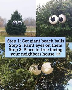 three pictures with eyes and balls in the air