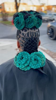 FUN FACT: her hair is waist length, the style she has in is called LOC KNOTS , and with that it’s done by wrapping her own locs around… | Instagram Loc Knots Styles, Loc Petal Styles, Loc Knots, Locs Ideas, Colored Dreads, Hair Like Wool, Dreads Styles For Women, Natural Hair Salon, Loc Updo