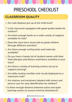 a checklist for classroom quality with the words,'preschool checklist'on it