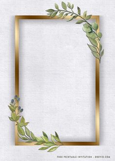 a gold frame with green leaves on it