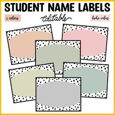 the student name labels are shown with polka dots on them, and in different colors