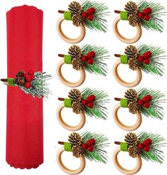 Thanksgiving Birthday Parties, Christmas Dining Table Decor, Wedding Party Table Decorations, Rustic Napkins, Red Tablecloth, Christmas Napkin, Wooden Napkin Rings, Christmas Dining Table