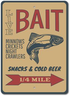 a metal sign that says live, eat and drink with a fish on the front