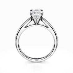 a white gold ring with a diamond on the top and side stones in the middle