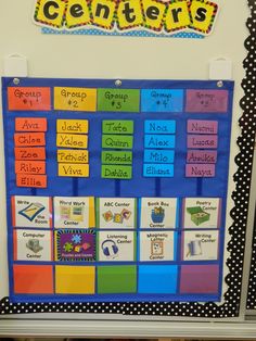 a colorful bulletin board with words and pictures on it that spell out the word centers