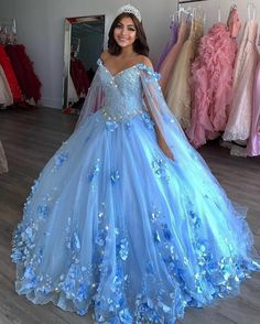 V Neck Ball Gown, Quinceanera Dresses Blue, Robes D'occasion, Pretty Quinceanera Dresses, Prom Dress Evening, Quince Dress, Sweet 16 Dresses, Quince Dresses