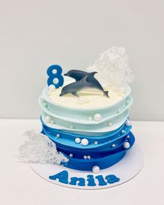 a birthday cake with a dolphin on top