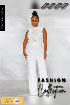 Elegant O Neck Sleeveless Lace Up Straight Jumpsuit White Sleeveless Party Bodysuit, White Sleeveless Bodysuit For Party, Chic Fitted Sleeveless Jumpsuit, Elegant White Sleeveless Bodysuit, Stretch Sleeveless Bodysuit For Workwear, Chic Sleeveless Spring Bodysuit, White Sleeveless Bodysuit For Night Out, Chic Sleeveless Bodysuit For Spring, Fitted Sleeveless Jumpsuits For Workwear