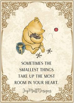 a winnie the pooh quote with an image of a teddy bear holding a balloon