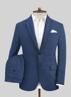 Luxury Tailored Linen Suit, Blue Linen Suit, Dark Pastel, Herringbone Tweed Jacket, Indigo Linen, Oxford Blue, Blue Tone, Tweed Suits, Linen Suit