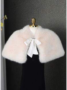 JJ's House Shawl Cape Beige Bow Faux Fur Wedding Winter Sleeveless Bridal Bridesmaid Wraps. #JJ's House #Shawl #Cape #Beige #Bow #FauxFur #Wedding #Winter #Sleeveless #Bridal #Bridesmaid #Wraps Fur Stole Pattern, Fur Capelet, Fur Vest Outfits, Faux Fur Wedding, Bridesmaid Wrap, Winter Cape, Jenny Humphrey, Bridal Shrug, Fur Cape