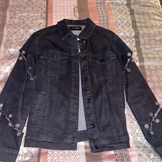 Size Small Never Worn! Denim Outerwear For Night Out In Fall, Trendy Denim Outerwear For Night Out, Trendy Spring Denim Jacket For Night Out, Trendy Denim Jacket For Night Out, Casual Denim Jacket For Night Out In Spring, Spring Long Sleeve Denim Jacket For Night Out, Fashion Nova Jackets, Black Denim Jacket, Black Denim