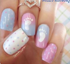 20+ Ideas for Baby Tea Revelation #ideas #revelation Cute Gender Reveal Nail Ideas, Pregnancy Nails Designs, Baby Nails Design Pregnancy, Pink And Blue Nails Gender Reveal