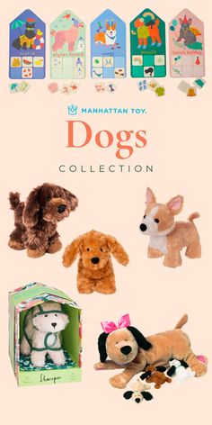 the manhattan toy dogs collection is shown in this advertisement for its new toys and collectibles