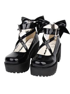 Buy Black Patent Leather Cute Bowknot Lolita Round-toe High Heel Shoes- 8cm on Lolitain.com. Choose your perfect classic lolita dress, gothic lolita dress, and more. Regular discounts up to 50% off. Women Converse, Dr Shoes, Cosplay Shoes, Bow Shoes, Platform High Heels, Womens Shoes High Heels, Leather Shoes Woman, Shoes Pumps, Black High Heels