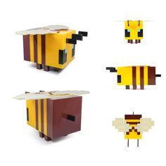 several different types of pixelated bee houses