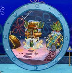 Spongebob Window Wallpaper, Spongebob Window Drawing, Spongebob Christmas Painting, Painting Spongebob Window, Spongebob Window Printable, Spongebob Christmas Aesthetic, Spongebob Scenes To Paint, Flower Sky Aesthetic