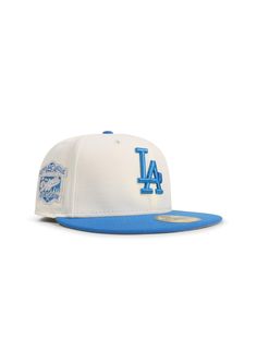 New Era 5950 Dodgers 40Th Anniversary Hat - Chrome/Southwest Blue - Denim Exchange Dodger Hats, All Jordans, Blue Back, Fitted Caps, 40th Anniversary, Los Angeles Dodgers, Nike Jordan, Nike Dunks, Logo Embroidered